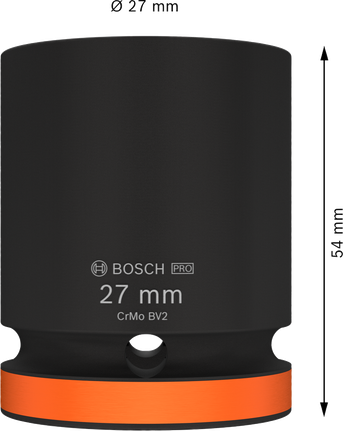 Kunci sok impak Bosch PRO 3/4" 27 mm dengan panjang 54 mm.